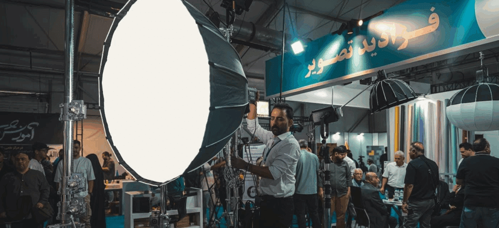 photo of a giant spotlight to light a film scene