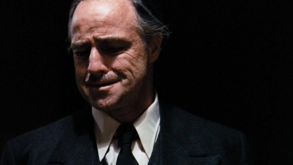 Film lighting example from The Godfather. Don Corleone's face is half lit.