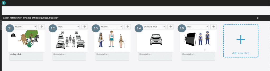 A storyboard created with Celtx software