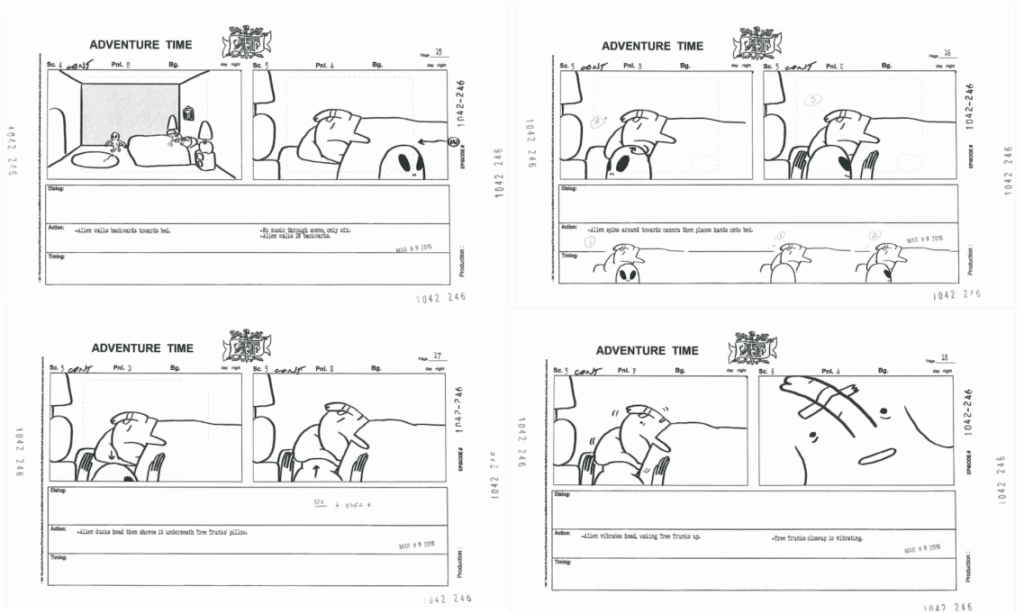 The storyboard from an episode of Adventure Time