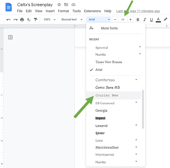 setting your script's font in google docs