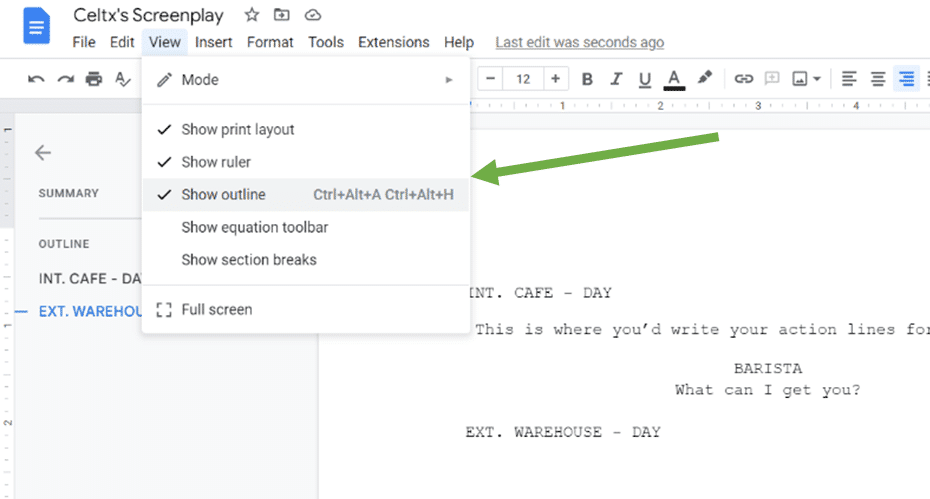 script outline in google docs