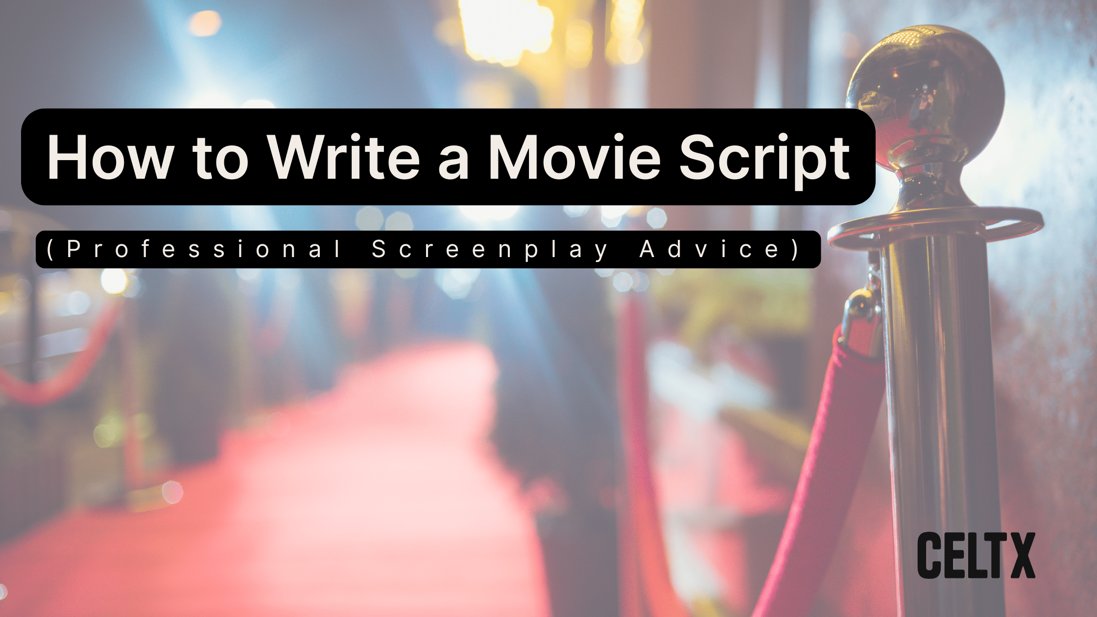 red carpet of a film premiere with text written over it that reads: How to write a movie script (professional screenplay advice)