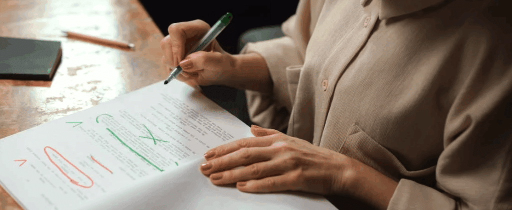 two hands editing a printed movie script