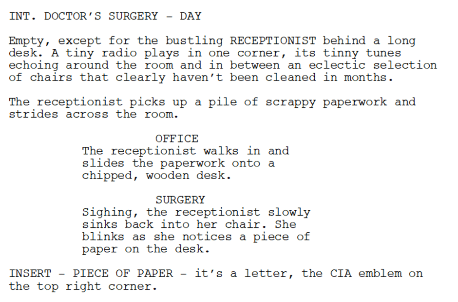 example of an insert shot in a screenplay