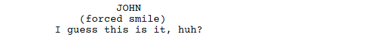 An example of properly formatted dialogue in a screenplay, written with Celtx.