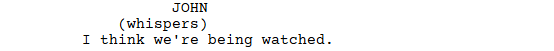 an example of how to format a script showing a character, parenthetical, and dialogue, written in celtx.