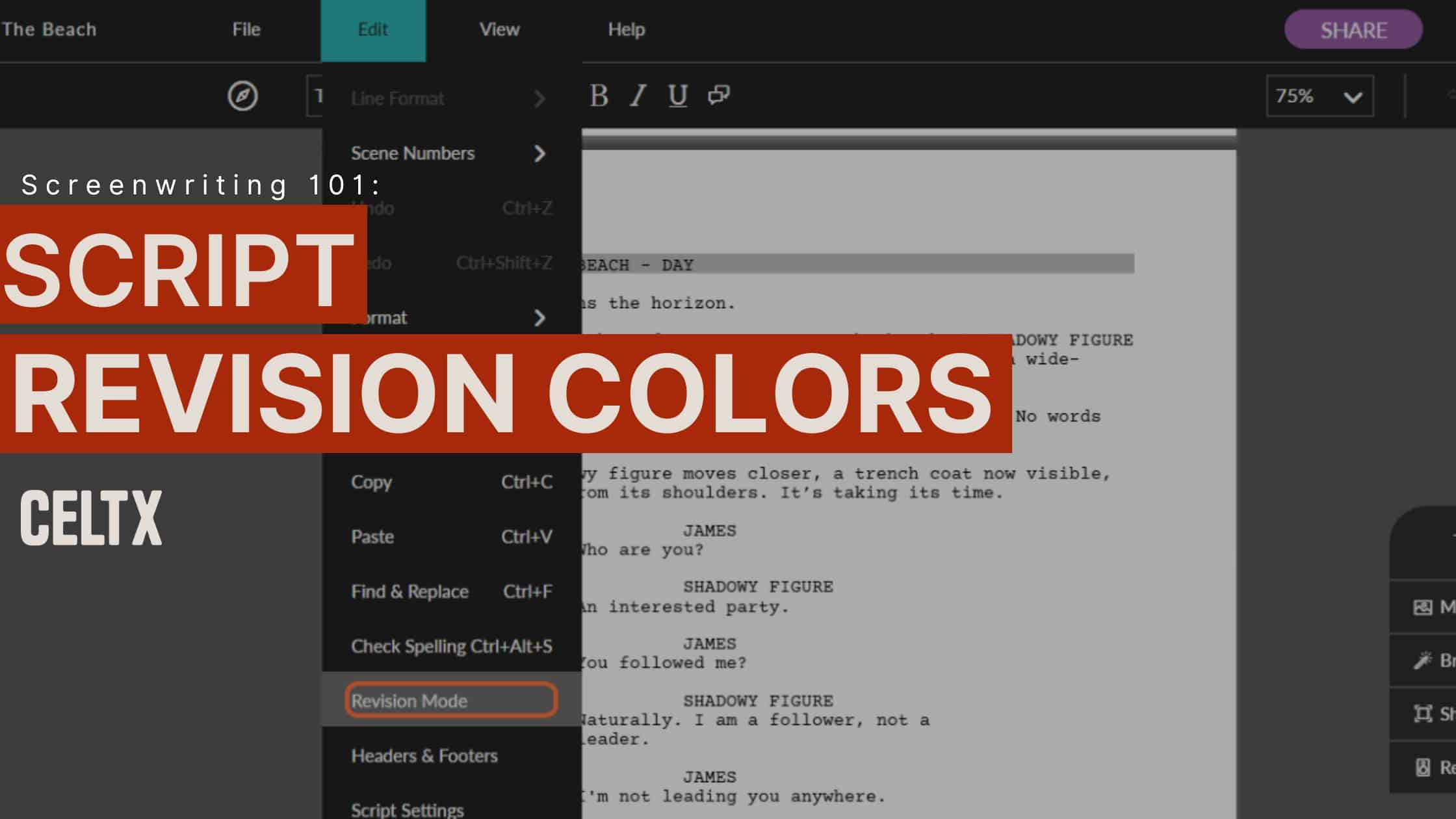 Screenwriting 101: script revision colors Celtx logo