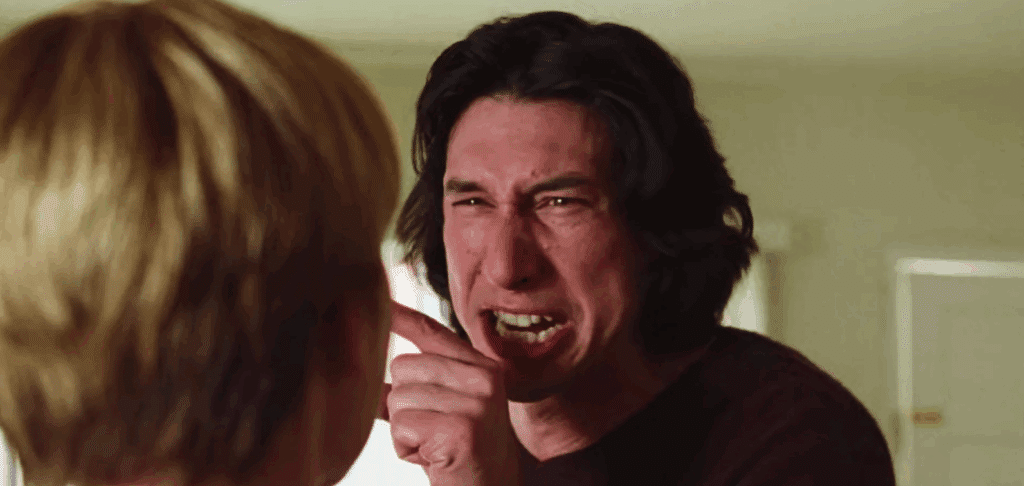 Adam Driver's character Charlie yells at Nicole (Scarlett Johansson) during a heated argument.