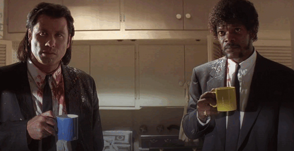 A still of John Travolta and Samuel L Jackson in Pulp Fiction