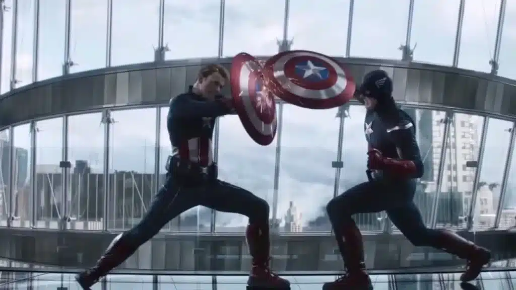 Cap fights himself - conflict in film, internal vs. external.