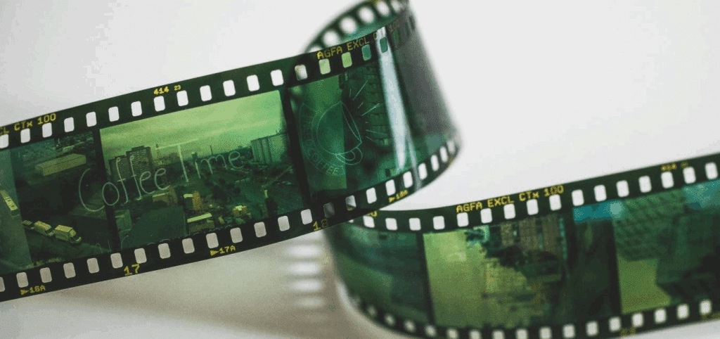 film negatives. you can read the words "coffee time" on a few frames.