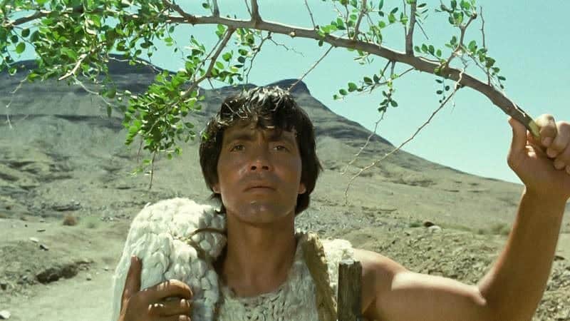 A close-up of Oedipus Rex from the film Oedipus Rex, an example of character vs fate
