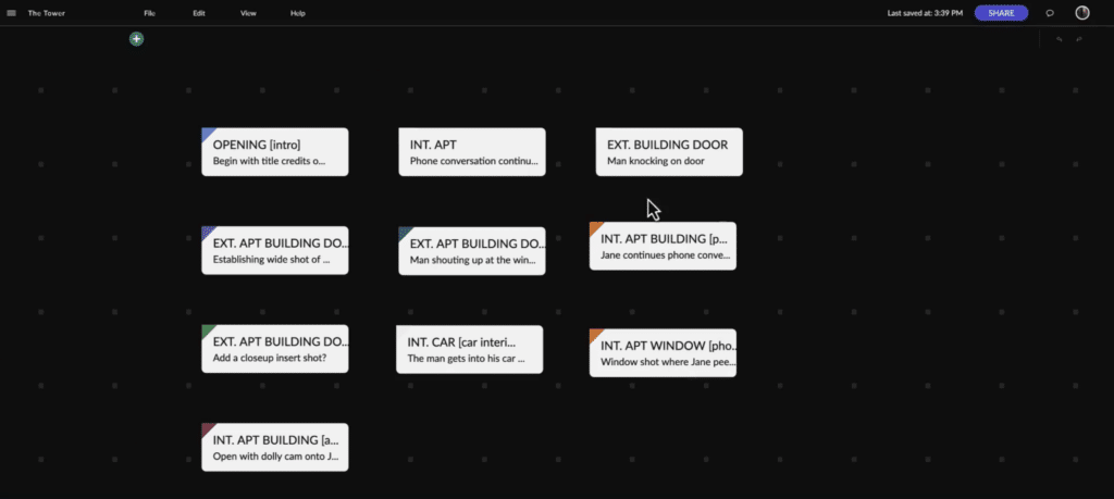 A screenshot of the Celtx screenwriting software showing the beats - using Celtx beat sheets - of a film. Story beats can help you map out your screenplay so nothing gets lost in the mix and your story stays tight. Try Celtx for free today.