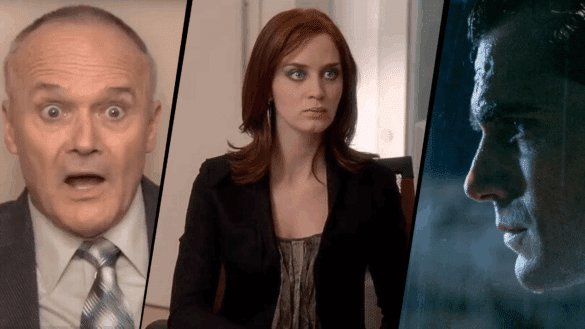 A banner graphic with three photos: Creed from the Office, Emily from The Devil Wears Prada, and Superman - who are all examples of flat characters.