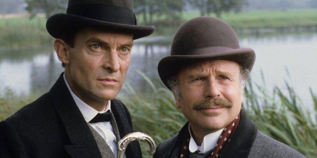 example of flat character vs. round character: Sherlock and Watson. This photo is a still from the ITV series, The Adventures of Sherlock Holmes