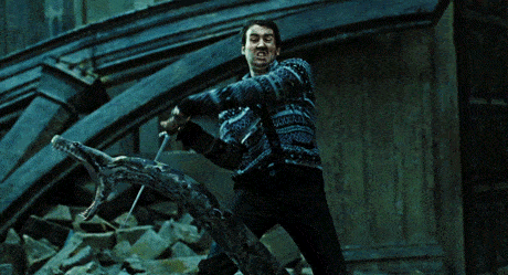 Neville Longbottom defeating the final Horcrux. Neville went from flat to round character over the course of the series.