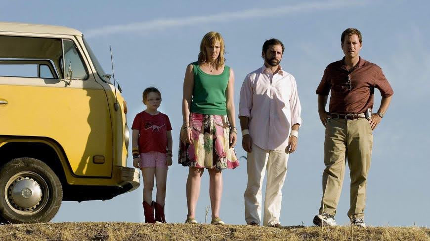 The cast of Little Miss Sunshine looks on