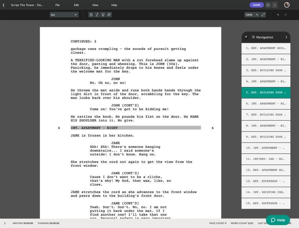 screenshot of Celtx screenwriting software's script integration tool showing story beats and the beat sheet
