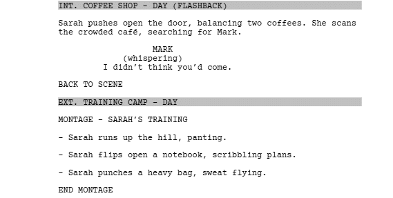 script excerpt showing how to format a flashback