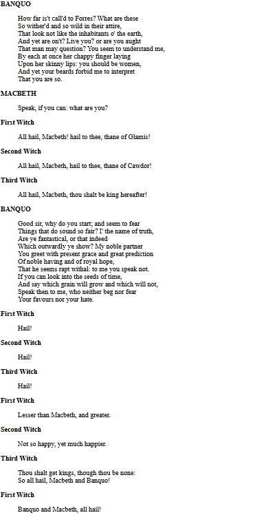 An excerpt of the script for the play Macbeth