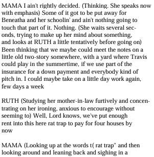 A script excerpt from the stage play: A Raisin in the Sun