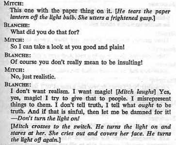 An example of a stage play script: A Streetcar Named Desire