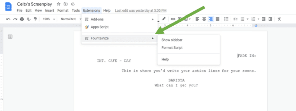sidebar showing fountainize