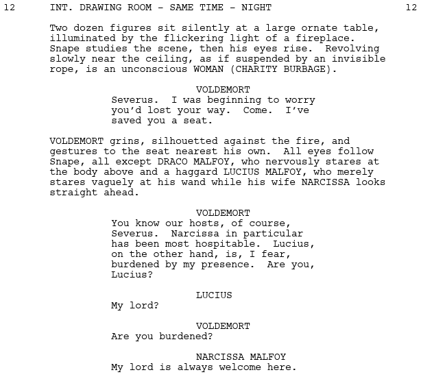 third person POV in a screenplay: Harry Potter