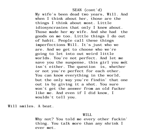 A long block of dialogue in the script of Good Will Hunting