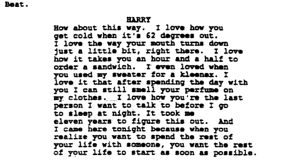 A block of text from the screenplay for the film When Harry Met Sally