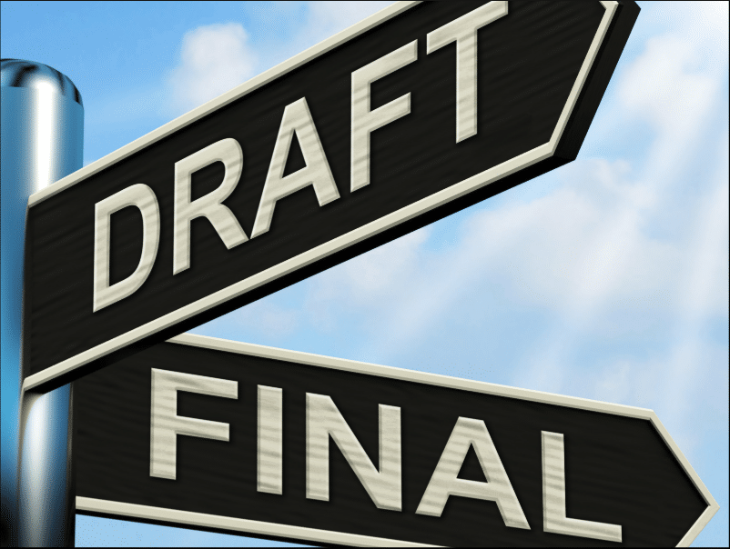 how to write a script: start with the rough draft.
This sign depicts a crossroad between draft and final.