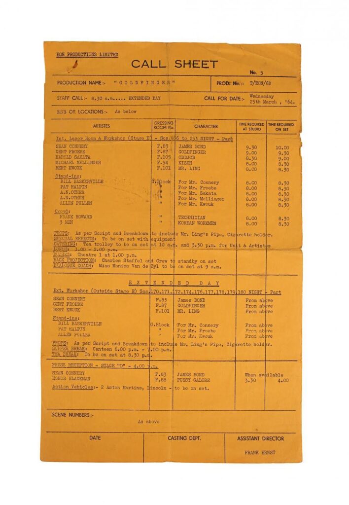call sheet example