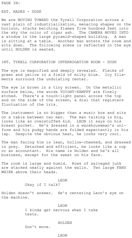 science fiction script example: blade runner