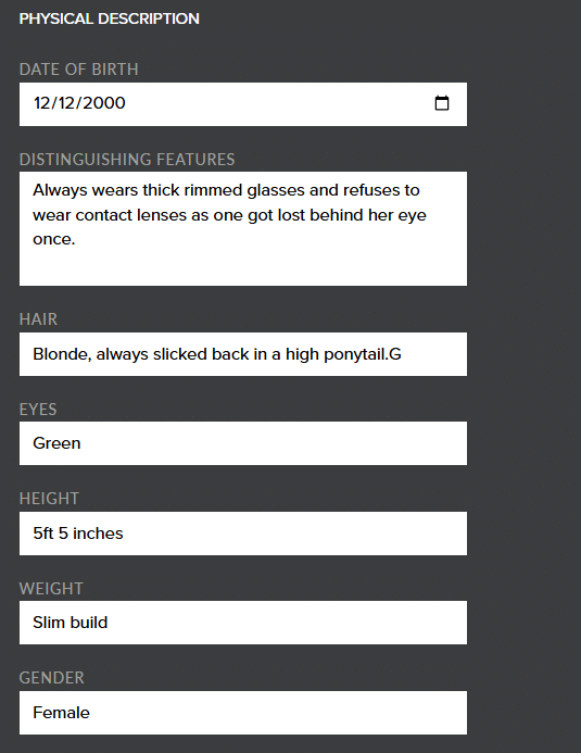 character profile example
