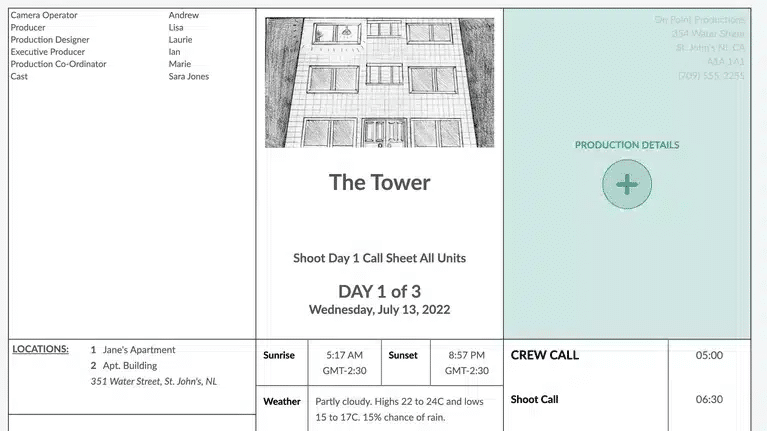 celtx call sheet templates