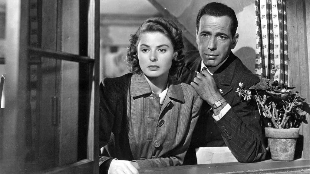 A still from the movie Casablanca showing the two main characters looking out a window together. Learn to write screenplays in any genre with Celtx screenwriting software