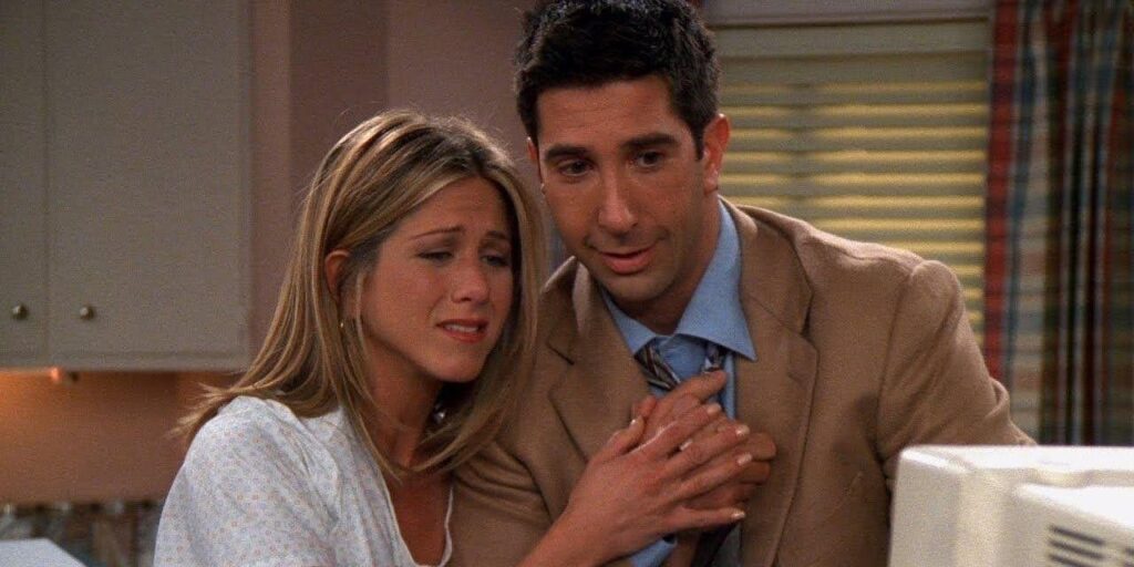 Ross & Rachel from Friends - used as an example of how dramatic irony can also be used for comedic effect.