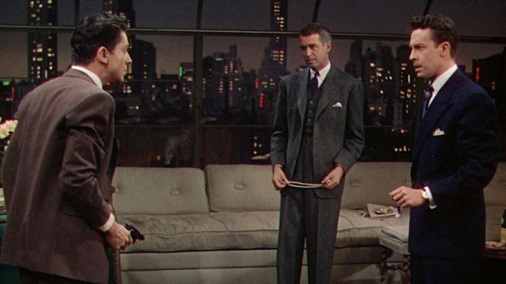 example of dramatic irony in film: a still from the Alfred Hitchcock film, "Rope"