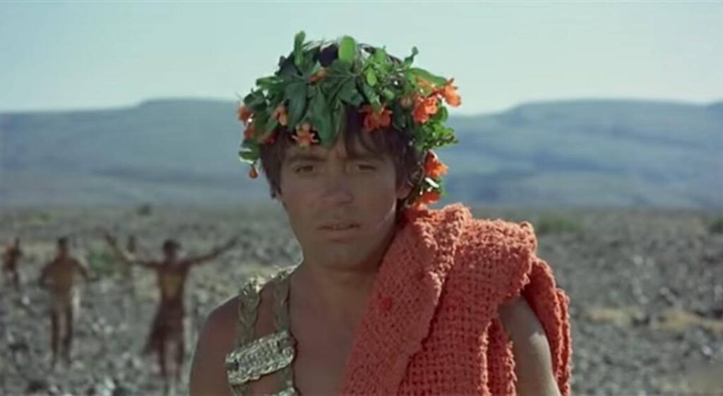 A still from the 1967 adaptation of Oedipus Rex, the most classic and extreme example of dramatic irony in storytelling.