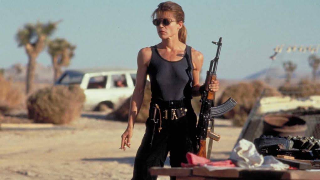 Sarah Connor evolving from caregiver to rebel in Terminator 2.