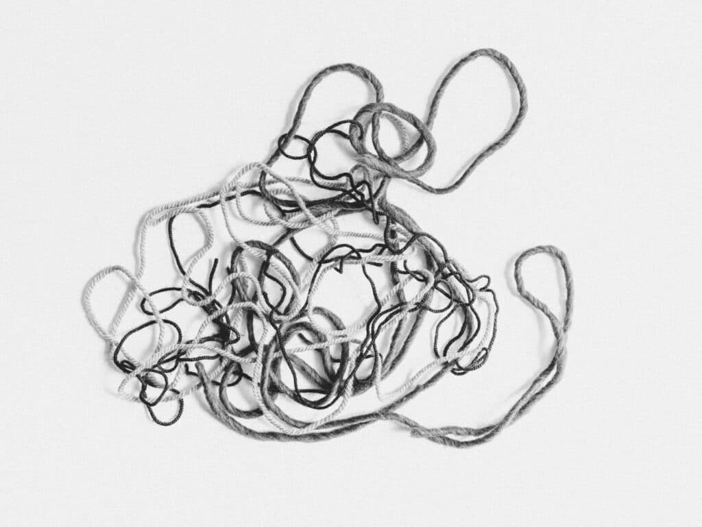 A tangled (loose) pile of yarn.