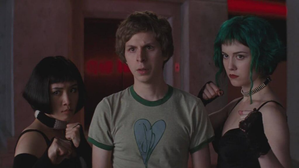 A still from the film Scott Pilgrim Vs. the World - used as an example of diegetic sound and sound design in film
