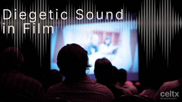 people watching a film in the theater with text that reads: "Diegetic Sound in Film"