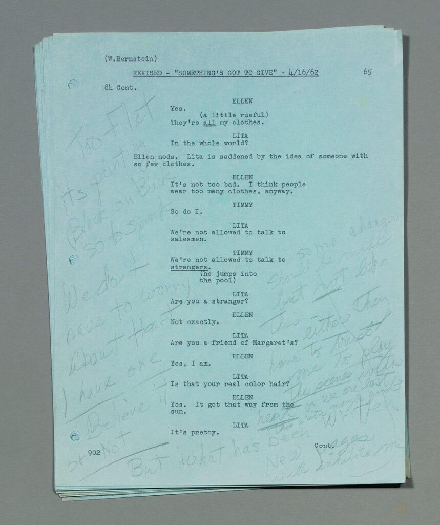 Script sides annotated by Marilyn Monroe from the unfinished film, "Something's Got To Give"
