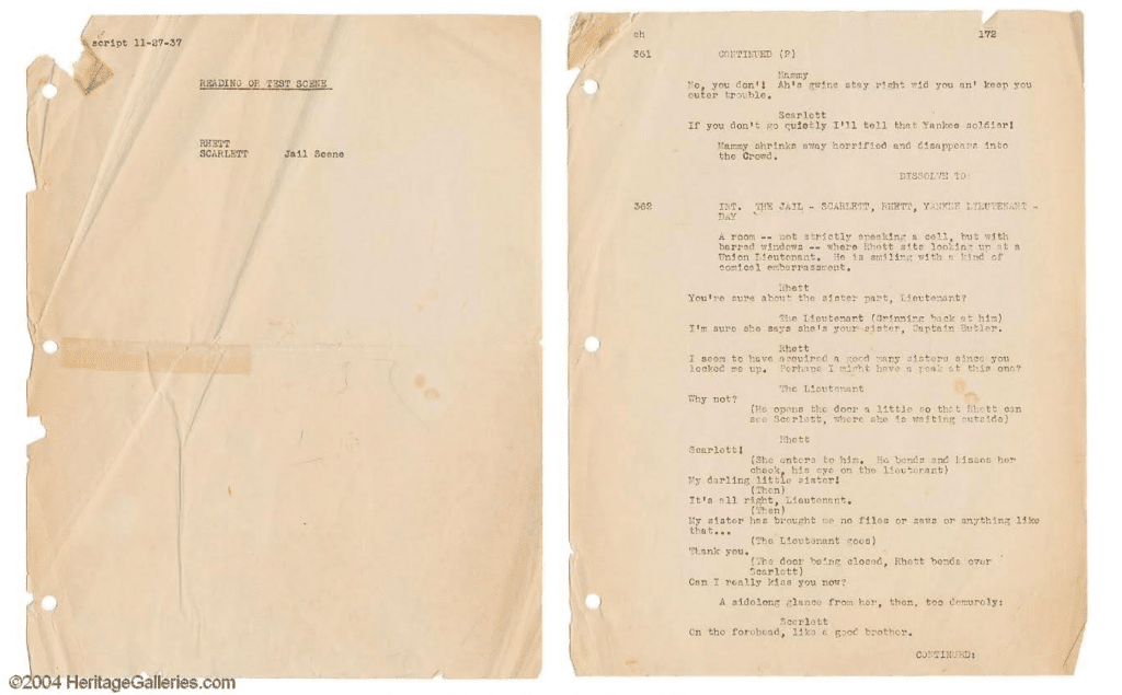 Script Sides from Gone with the Wind
