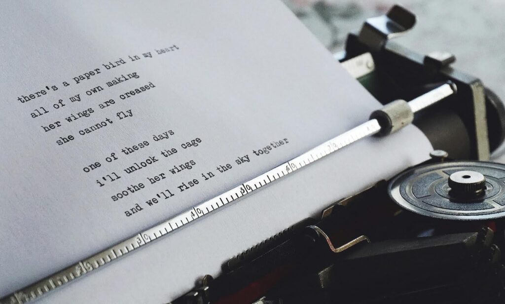 A poem or lyrics written on a typewriter