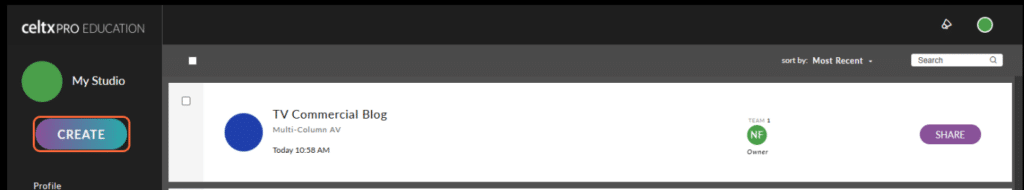 Create a new project in Celtx script writing software