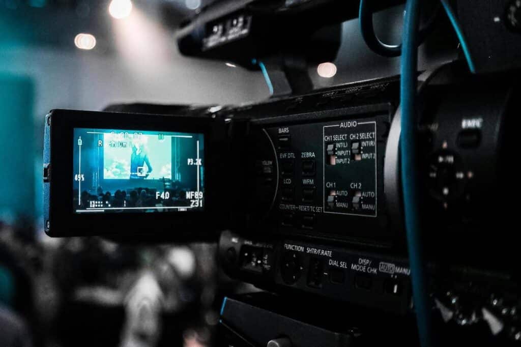 The viewfinder of a film camera.