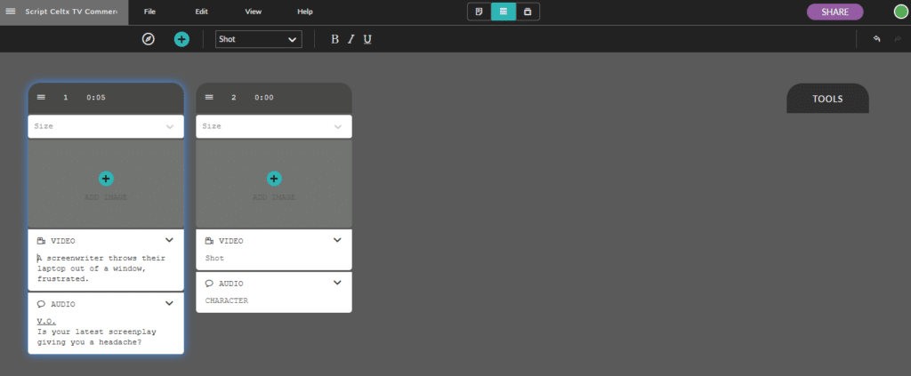 celtx storyboards. storyboard software